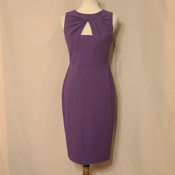 Calvin Klein Purple Gathered Cut-out Front Sleeveless Sheath Dress - Picture 1 of 10